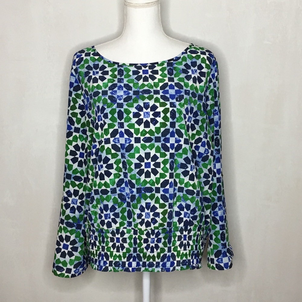 Michael Kors Geo Floral Rolled Sleeve Top Size XL